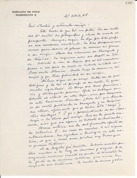 [Carta] 1948 abr. 27, Washington [a] Gabriela Mistral