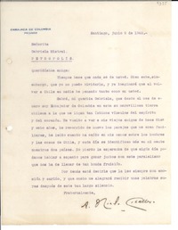 [Carta] 1942 jun. 9, Santiago, [Chile] [a] Gabriela Mistral, Petrópolis, [Brasil]