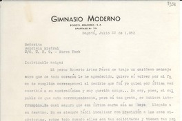 [Carta] 1953 jun. 22, Bogotá, [Colombia] [a] Gabriela Mistral, New York, [EE.UU.]