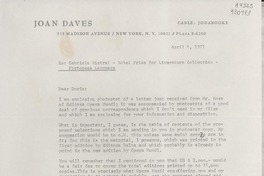 [Carta] 1971 Apr. 6, 515 Madison Avenue, New York, N. Y. 10022, Plaza 9-6250, [EE.UU.] [a] Doris Dana, Bridgehampton, [EE.UU.]
