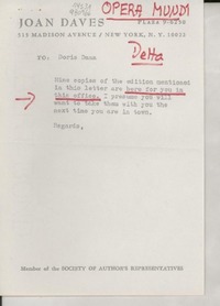 [Carta] 515 Madison Avenue, New York, N. Y. 10022, Plaza 9-6250, [EE.UU.] [a] Doris Dana, [EE.UU.]