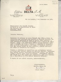 [Carta] 1966 fev. 3, Río de Janeiro, [Brasil] [a] Departamento del pequeño derecho de autor de la Universidad de Chile, San Antonio 427, Santiago, Chile