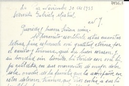 [Carta] 1953 nov. 30, La paz [a] Gabriela Mistral