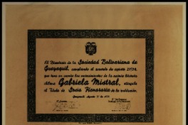 [Diploma] 1938 ago. 31, Guayaquil, [Ecuador] [a] Gabriela Mistral