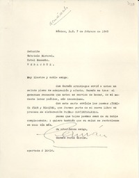 [Carta] 1949 feb. 7, México, D.F. [a] Gabriela Mistral, Hotel Mocambo, Veracruz, [México]