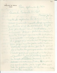 [Carta] 1950 sept., París, [Francia] [a] Gabriela Mistral