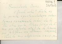 [Tarjeta] 1961 oct. 10, Caracas, Venezuela [a] Recordada Doris