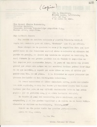 [Carta] 1949 mar. 7, Sierra Madre, California [a] Manuel Olarra Garmendia, Director Gerente Compañia Editora Espasa-Calpe, Buenos Aires, Argentina
