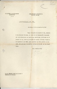 Circular N° 79, 1947 nov. 29, Santiago, [Chile] [a los] Señores Jefes de Misión y Cónsules de Chile