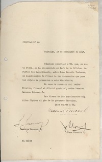 Circular N° 85, 1947 dic. 19, Santiago, [Chile] [al] Señor