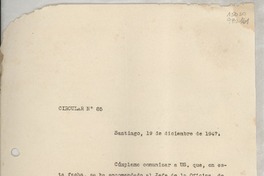 Circular N° 85, 1947 dic. 19, Santiago, [Chile] [al] Señor