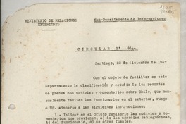 Circular N° 86, 1947 dic. 22, Santiago, [Chile] [a] Los Señores Jefes de Misión y Cónsules de Chile