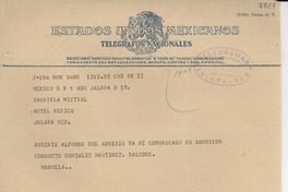 [Telegrama] 1950 abr. 1, México D. F. [a] Gabriela Mistral, Jalapa, Veracruz