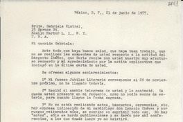 [Carta] 1955 jun. 21, México D. F. [a] Gabriela Mistral, Roslyn Harbor, L. I., N. Y., EE.UU.