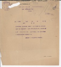 [Telegrama] 1954 sept. 10, Santiago, [Chile] [a] Gabriela Mistral, Santiago, [Chile]