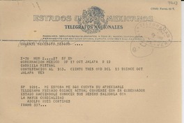 [Telegrama] 1949 oct. 17, México D.F. [a] Gabriela Mistral, [Veracruz, México]