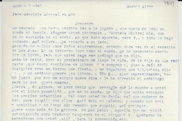 [Carta] 1943 ago. 2, Buenos Aires, [Argentina] [a] Gabriela Mistral, Río, [Brasil]