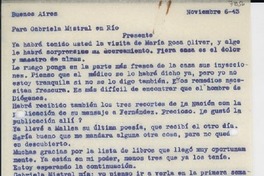 [Carta] 1943 nov. 6, Buenos Aires, [Argentina] [a] Gabriela Mistral, Río, [Brasil]