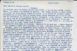 [Carta] 1944 jul. 14, Buenos Aires, [Argentina] [a] Gabriela Mistral, Rio, [Brasil]