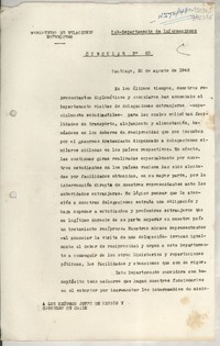 Circular N° 63, 1948 ago. 20, Santiago [a] los Señores Jefes de Misión y Consules de Chile