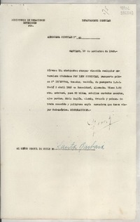 Aerograma Circular N° 40, 1948 nov. 18, Santiago [al] señor Consul de Chile en Santa Barbara