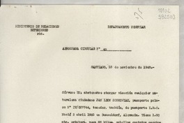 Aerograma Circular N° 40, 1948 nov. 18, Santiago [al] señor Consul de Chile en Santa Barbara