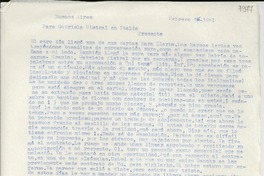 [Carta] 1951 feb. 25, Buenos Aires [a] Gabriela Mistral, Italia