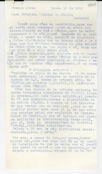 [Carta] 1952 mar. 10, Buenos Aires [a] Gabriela Mistral, Italia