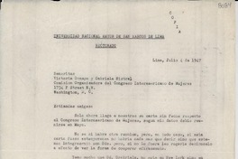 [Carta] 1947 jul. 4, Lima [a] Gabriela Mistral y Victoria Ocampo, Washington D. C.