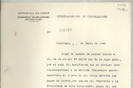 [Memorandum] N° 006959, 1948 jun. 24, Santiago, [Chile] [al] Señor Cónsul de Chile en Santa Bárbara, [EE.UU.]