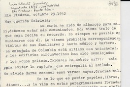 [Carta] 1952 oct. 29, Río Piedras, [Puerto Rico] [a] Gabriela Mistral
