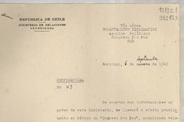 [Memorandum] Confidencial N° 43, 1949 sept. 6, Santiago [al] Cónsul de Chile Doña Gabriela Mistral