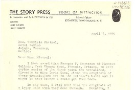 [Carta] 1950 apr. 7, Long Island, New York, [Estados Unidos] [a] Gabriela Mistral, Hotel México, Jalapa, Veracruz, México