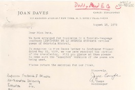 [Carta] 1972 aug. 16, [New York, Estados Unidos] [a] , Doris Dana, New York, [Estados Unidos]