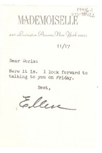 [Carta] [1970?] nov. 17, [New York, Estados Unidos] [a] Doris [Dana], [Estados Unidos]