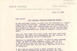[Carta] 1972 jul. 14, [Estados Unidos] [a] Doris Dana, Bridgehampton, L.I., [Estados Unidos]