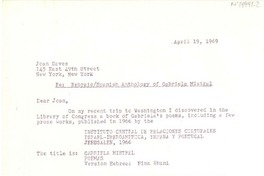 [Carta] [1969 apr. 19], [Estados Unidos] [a] Joan [Daves]