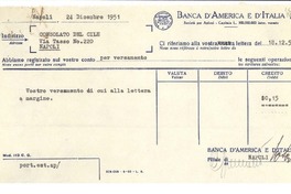 [Estado de cuenta] 1951 dic. 24, Napoli, [Italia] [al] Consolato del Cile, Via Tasso N°. 220, Napoli, [Italia]