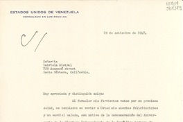 [Carta] 1947 sept. 19, Los Angeles, [Estados Unidos] [a] Señorita Gabriela Mistral, 729 Anapamú street, Santa Bárbara, California
