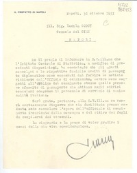 [Carta] 1951 ott. 30, Napoli, [Italia] [a] Ill. Sig. Lucila Godoy, Console del Cile, Napoli