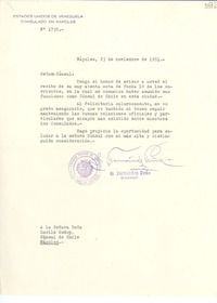 [Carta] 1951 nov. 23, Nápoles, [Italia] [a] Señora Doña Lucila Godoy, Cónsul de Chile, Nápoles