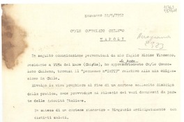 [Carta] 1952 sett. 22, Mormanno, [Italia] [al] Consolato chileno, a Napoli, [Italia]