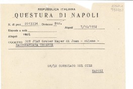 [Carta] 1952 ott. 7, Napoli, [Italia] [al] Consolato del Cile, Napoli, [Italia]