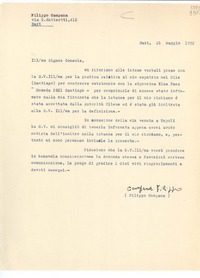 [Carta] 1952 magg. 21, Bari, [Italia] [a] Illmo. Signor Console