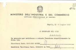 [Carta] 1952 luglio 15, Napoli, [Italia] [a] Consolato del Cile, Napoli