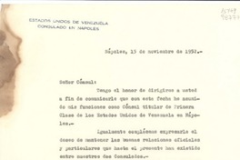 [Carta] 1952 nov. 15, Nápoles, [Italia] [a la] Señora Doña, Lucila Godoy, Cónsul de Chile, Nápoles, [Italia]