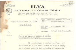 [Carta] 1952 sett. 8, Genova, [Italia] [a] Consolato del Cile in Italia, Napoli