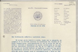 [Carta] 1934 feb. 15, Washington, D. C., E.U.A. [a] Señorita doña Gabriela Mistral, Cónsul de Chile, Madrid, España