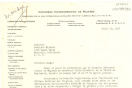 [Carta] 1947 jul. 19, [Washington D.C., E.U.A.] [a] Gabriela Mistral, Monrovia, California, U.S.A.