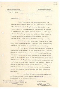 [Carta] 1936 avril 2, Paris, [Francia] [a] Mademoiselle Gabriela Mistral, Lisbonne, Portugal